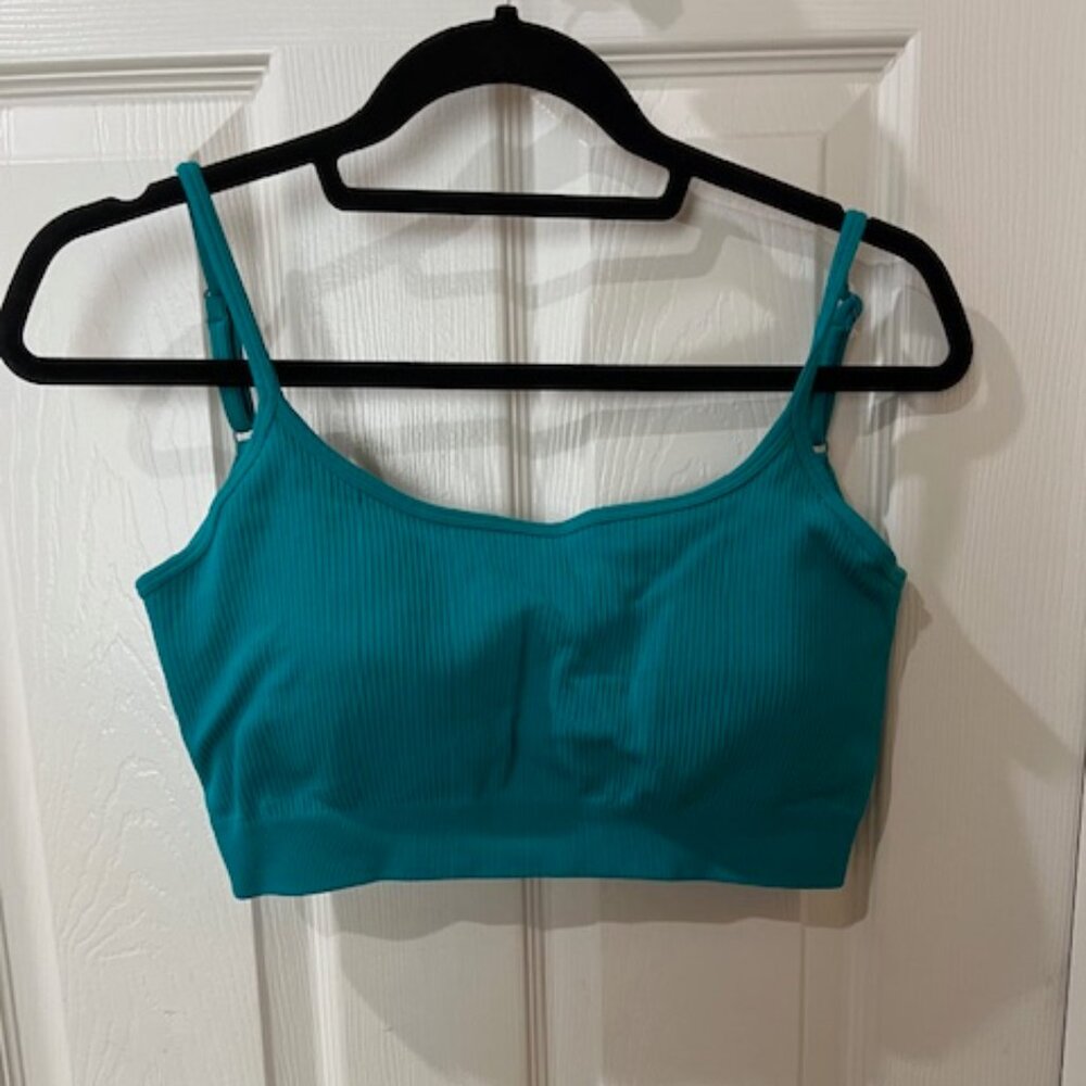 Green Ribbed Crop Top Sports Bra